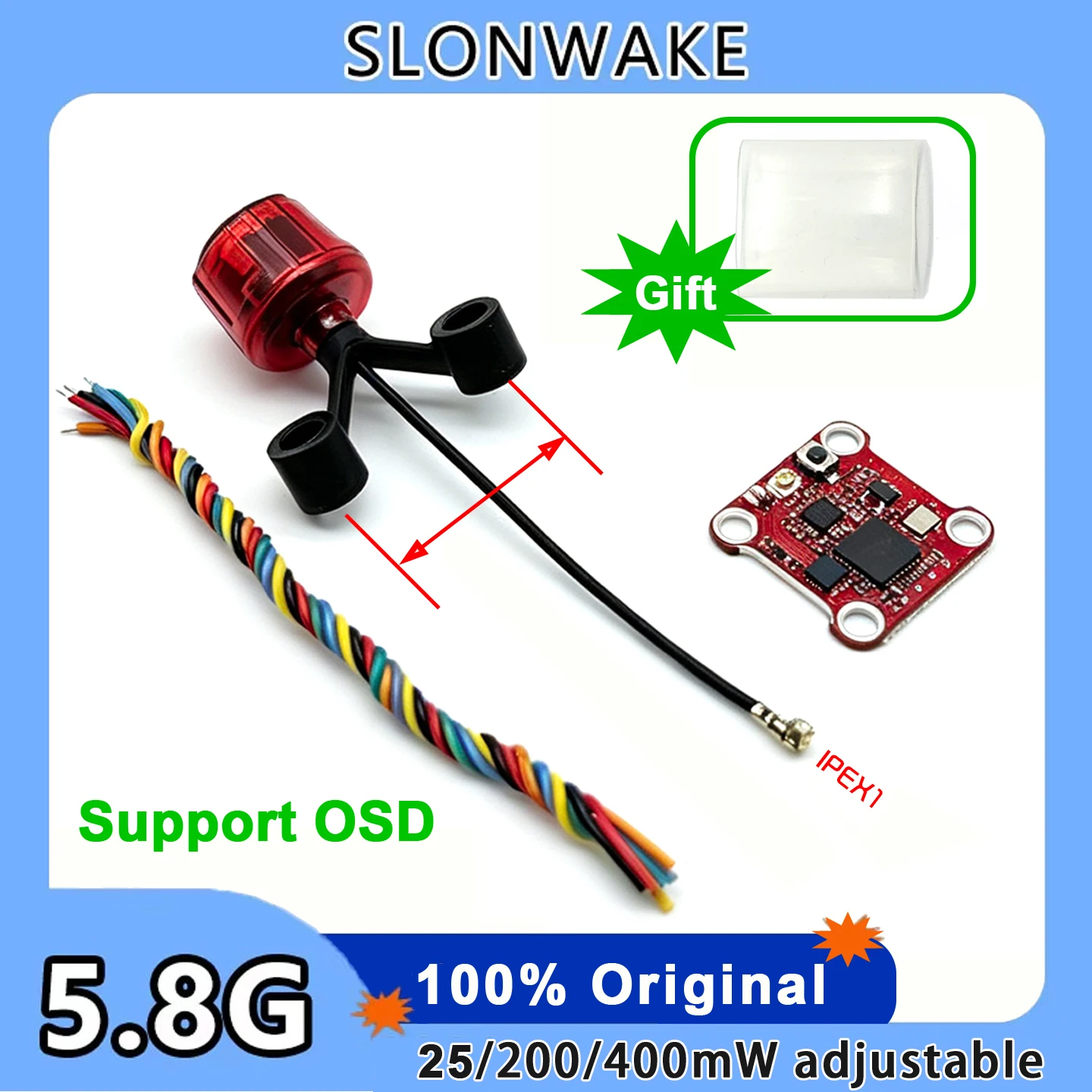 SLONWAKE Nano 5.8Ghz 48C VTX 25mW/200mW/400mW adjustable Image Transmission VTX 16*16mm support osd for RC FPV Racing Drone
