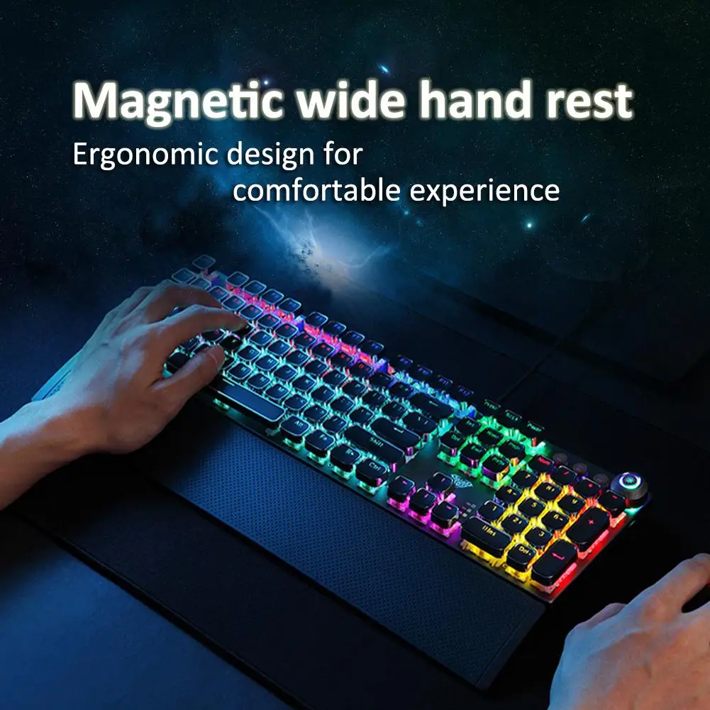AULA-Teclado mecánico Retro para videojuegos, teclas cuadradas brillantes, retroiluminadas, con cable USB 104, antighosting, para PC y portátil