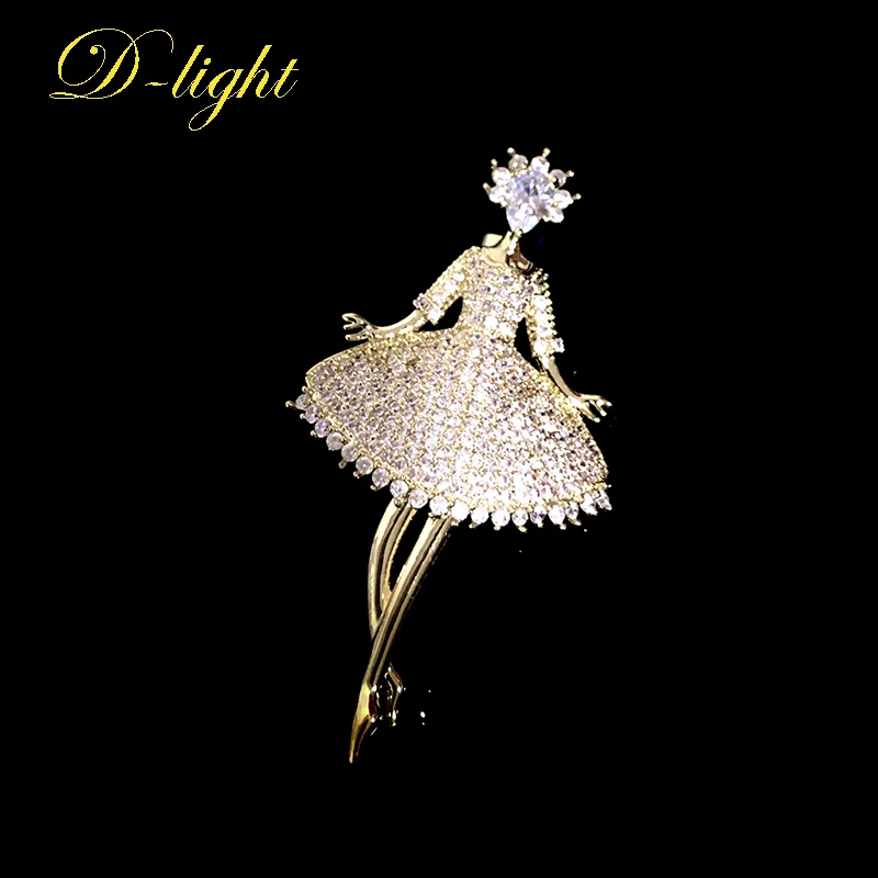 Sweet Elegant Ballerina Brooch Inlaid Shiny Zircon Gorgeous Premium Dress Lady Lapel Jewelry Party Banquet Accessories Nice Gift