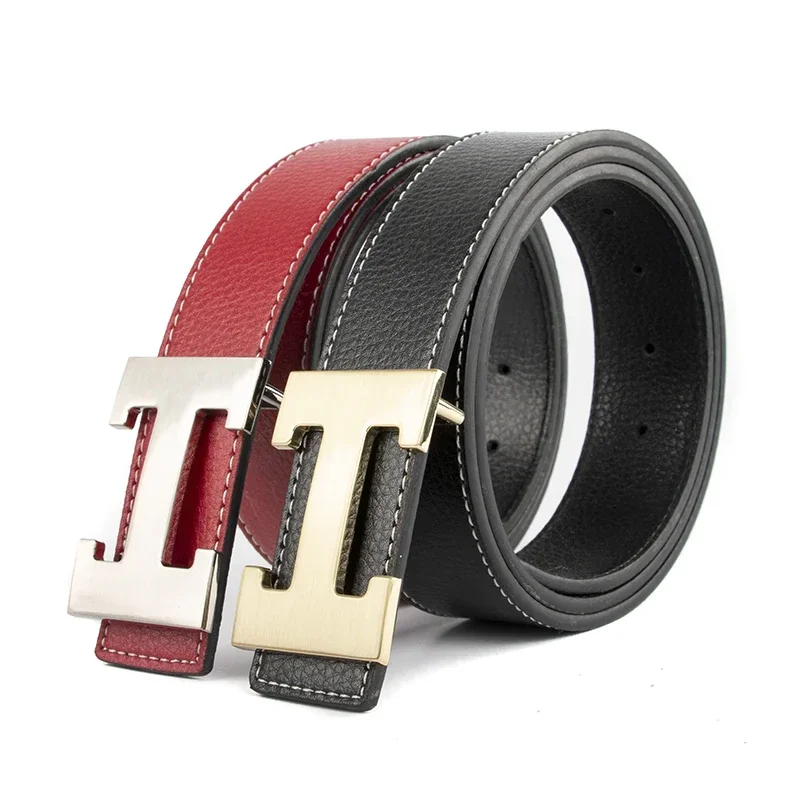 Couro vermelho H cinto para homens e mulheres, pulseira de couro real genuína para jeans, cintura para vestido, marca designer de luxo de alta