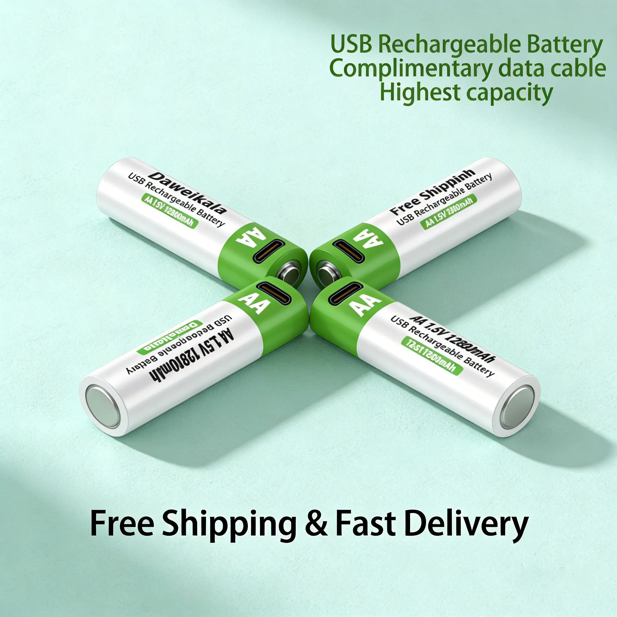 

High Capacity 12800mAh AA 1.5V USB Rechargeable LiFePO4 Lithium Battery Long Lasting