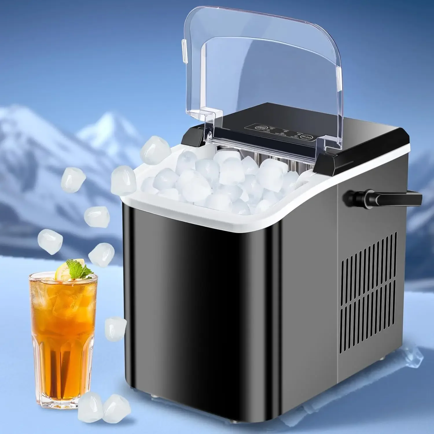 Máquina de gelo portátil de aço inoxidável com conveniente Carry Handle, Compact Countertop Ice Machine para Cozinha e Camping, Produ