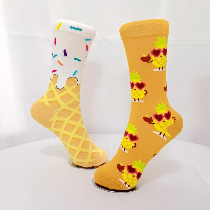 Fun Happy Colorful Socks Women Spring Fashion Cute Cartoon Sloth Giraffe Flamingo Bear Rainbow Mushroom Pattern Girl Stockings