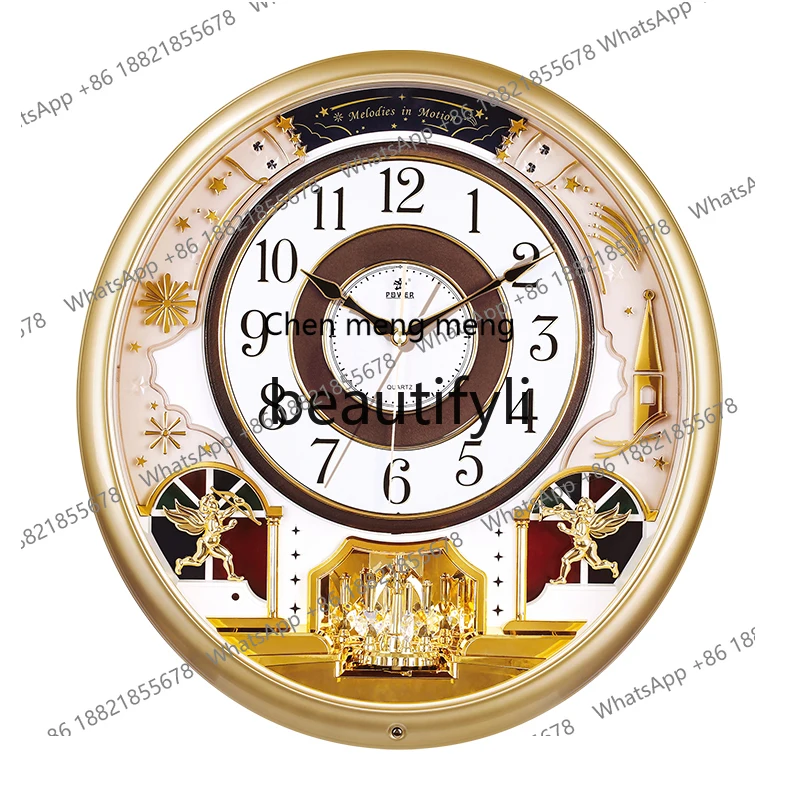 European fashion wall clock music chime living room luxury dynamic music creative clock living room bedroom mute  R