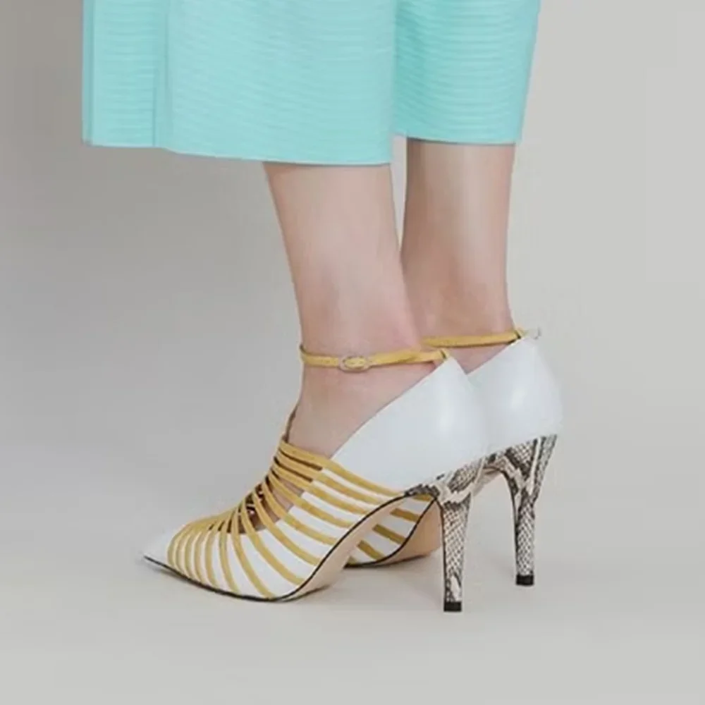 

T Strap Patchwork Leather High Heel Pumps Sexy Pointed Toe Slingback Accept Customized New Arrivals Fashion Women Modern Shoes