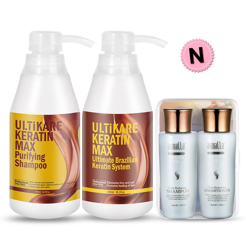 

Free Argan Hair Care Gifts+300ml 5% Formalin Brazilian Keratin Treatment+300ml Purifying Shampoo Straighten Normal Cruly Hair