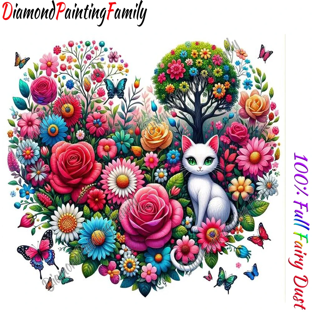 Diamond Painting Family Full Fairy Dust Diamond Art Cute Heart Cats Crystal Resin Mosaic Painting Kit AB Drill Cross Stitch Set view 6