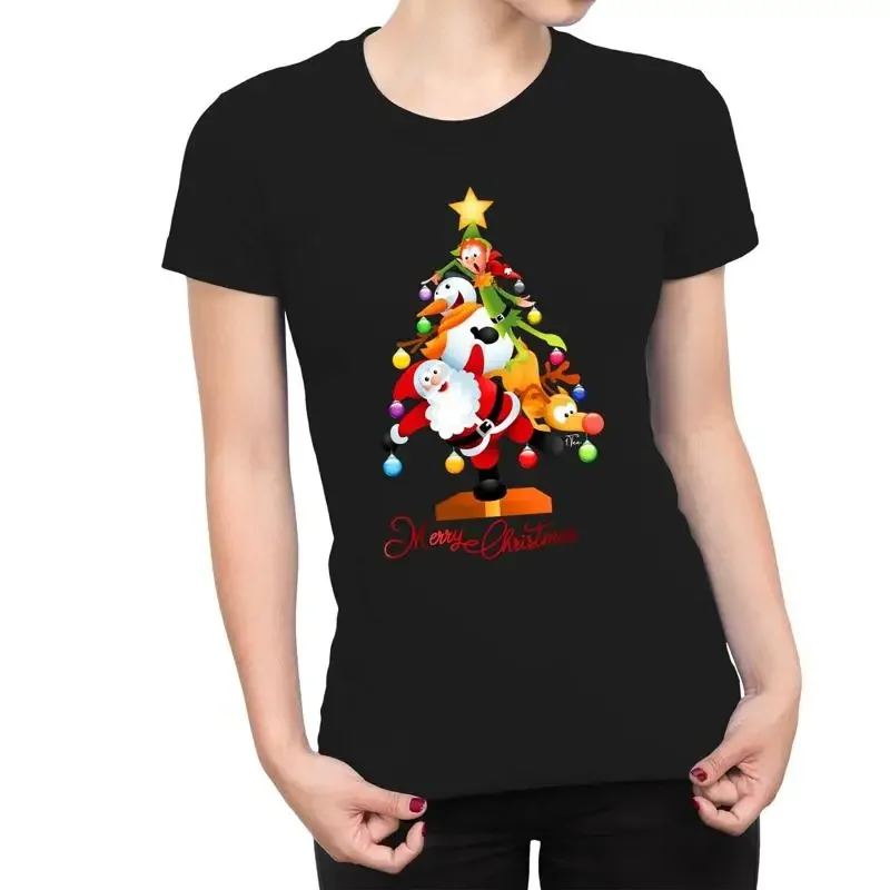 1T T Shirt Womens Merry Christmas Balancing Tree