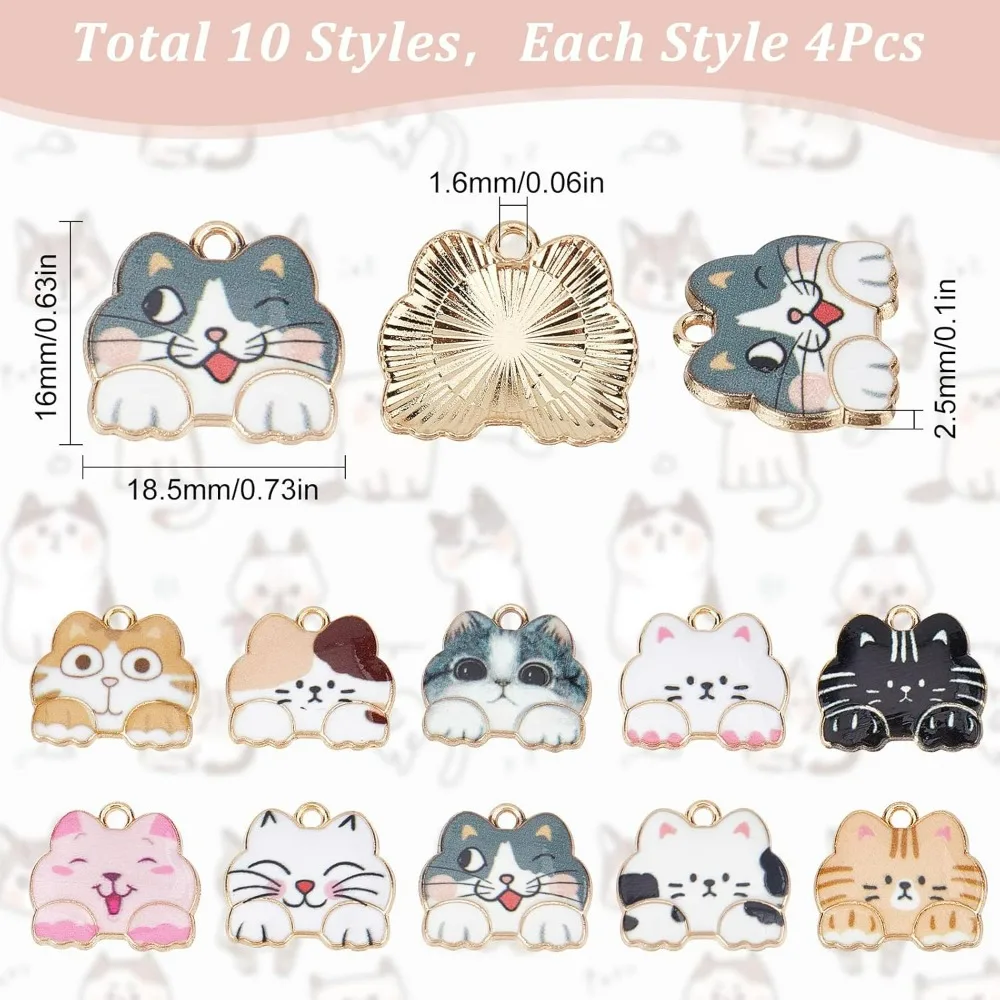 1 Box 40Pcs Cat Charms Enamel Cat Charm Cat Head Charm Kitten Lucky Pet Cats Flat Back Animal Alloy Charms for Jewelry Making