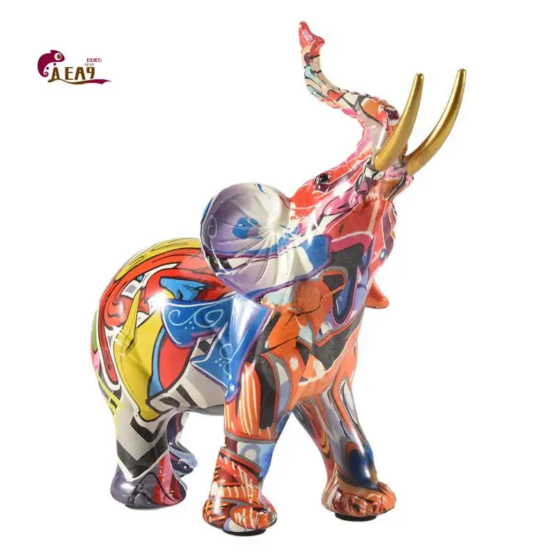 

AEA9-Nordic Painting Graffiti Elephant Sculpture Figurine Colorful Art Elephant Statue Creative Resin Animal Statue Decor