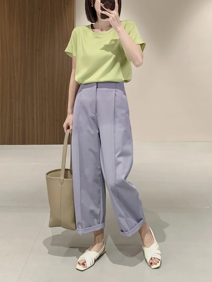 

Шелковая футболка Duetto с коротким рукавом, женская, летняя, прохладная, 7 цветов, 22 момме, из натурального шелка, премиум-класса, повседневный топ с круглым вырезом