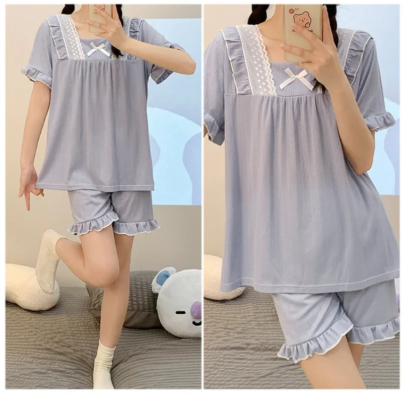 5XL Plus Size Pajamas Set Women Loose Summer Korean Student Homewear Can Be Worn Outside Short-sleeved Shorts Two-piece Set