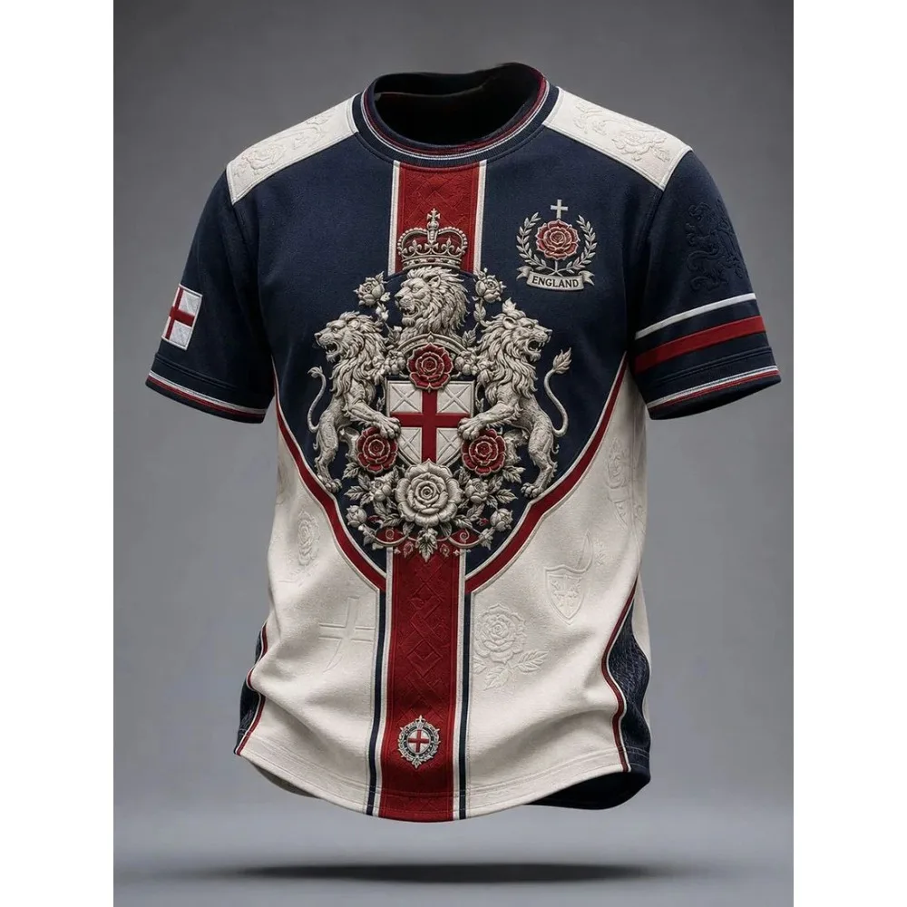 2026 Football Team TShirts St George Cross 3D Printed Lion Soccer Print Unisex Casual Fan Short Sleeve Tee Summer Top