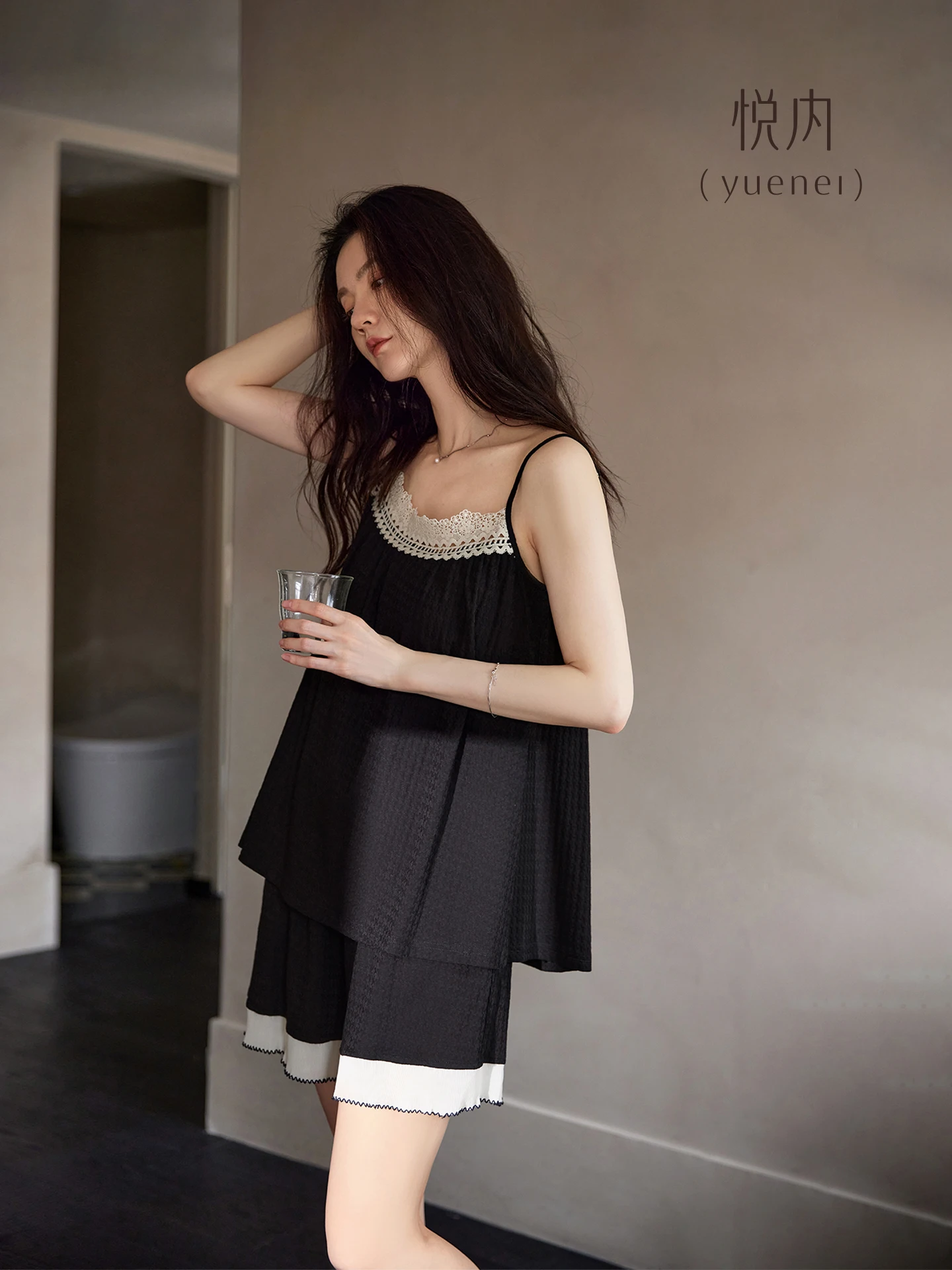pure-cotton-ladies-sleepwear-with-chest-pad-strap-vest-shorts-home-clothes-loose-casual-sexy-underwear-cotton-elastic-fiber