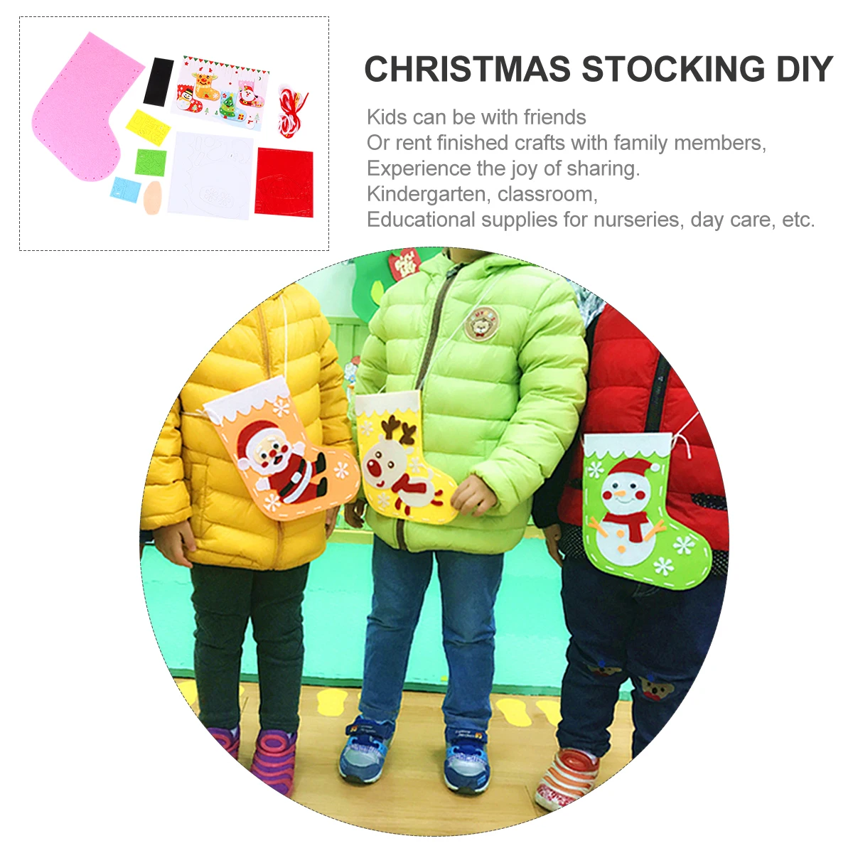 

4Pcs Kid DIY Christmas Socks Material Kit Creative Handmade Craft Supplies for Kindergarten Classroom Learning