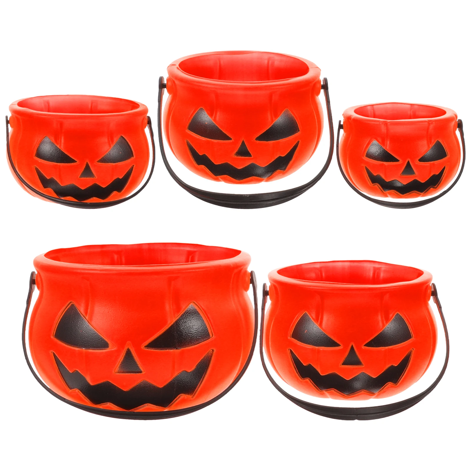 

5Pcs Pumpkin Buckets Halloween Candy Holders Trick Or Treat Candy Storage Containers Halloween Plastic Buckets