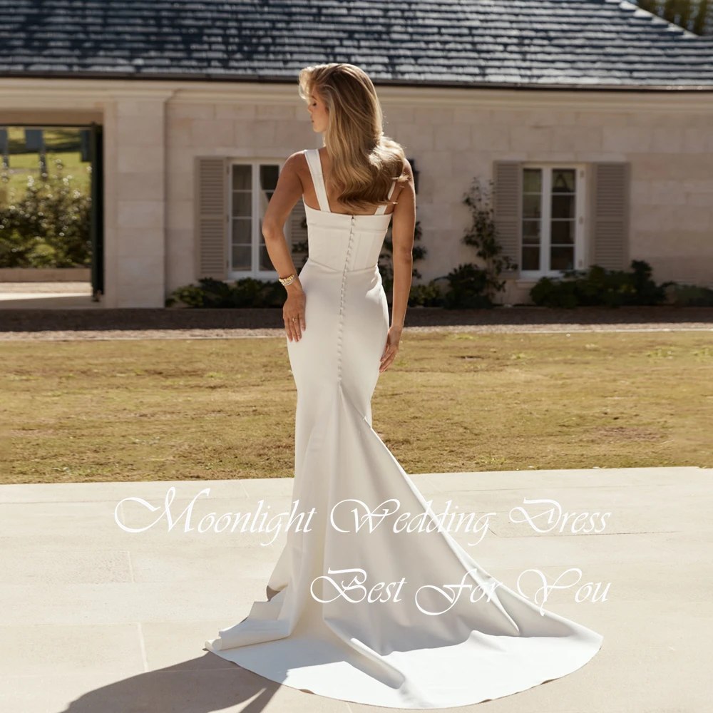 Simple Square Collar Sleeveless Mermaid Wedding Dress 2026 Women Spaghetti Straps Open Back Buttons Vestidos De Novia Customized