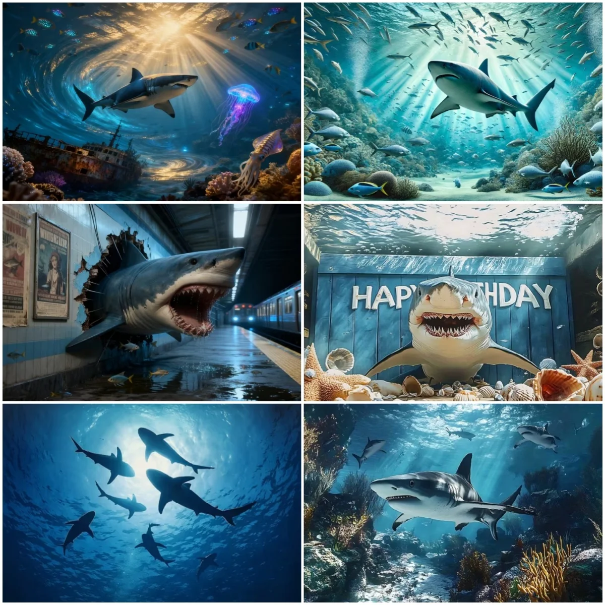 

Underwater World Sea Shark Theme Background Children Party Decoration Banner Supplies Boys Photography Backdrop Home Decor Props