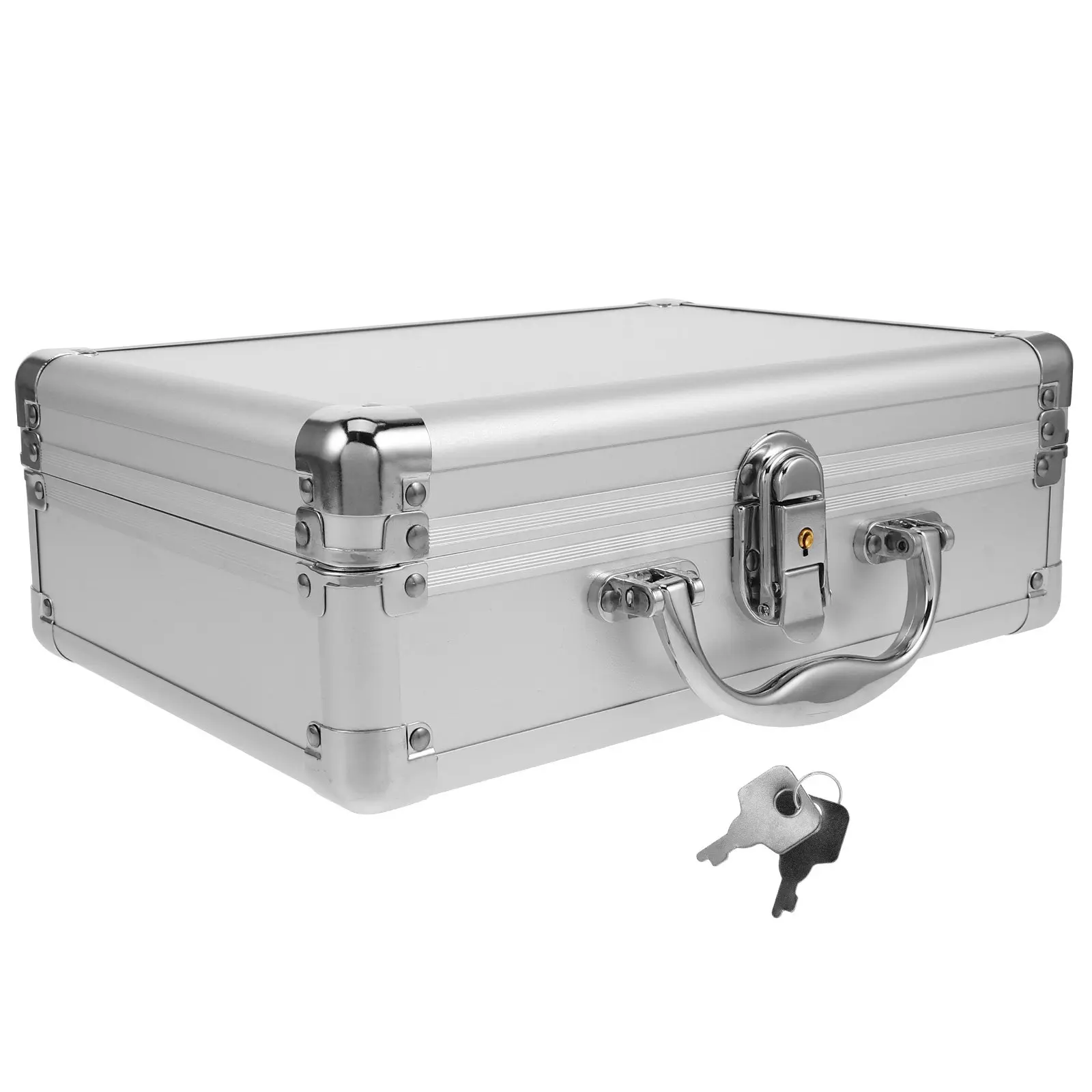 Aluminum Alloy Storage Box Lockable Portable Hard Case 3 Layer Foam Padding Toolbox Documents Microphones Cameras Electronics