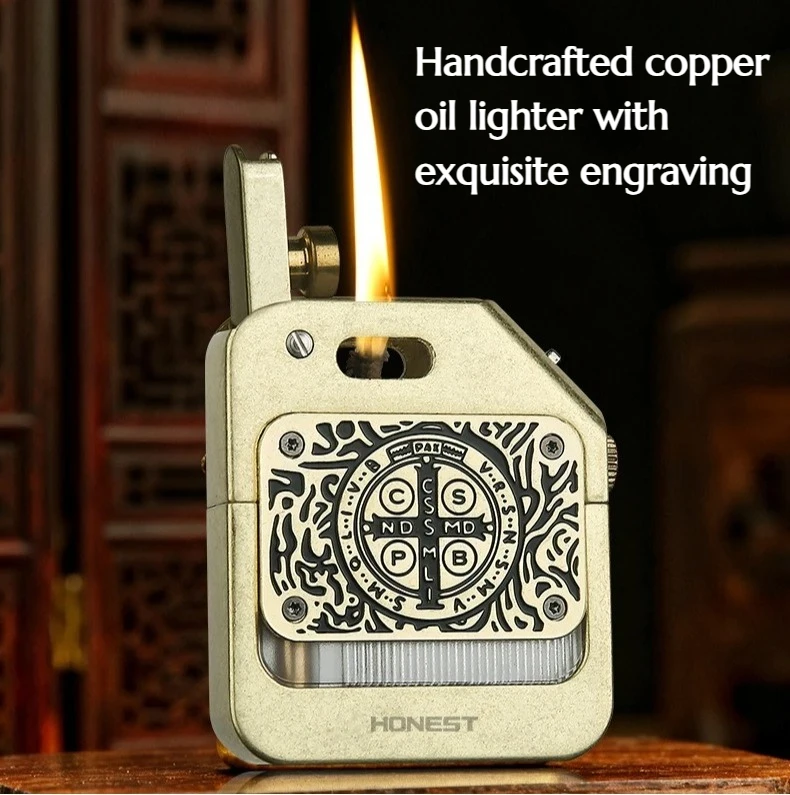

NEW Handcrafted Copper Oil Lighter with Exquisite Engraving Cigarette Accessories