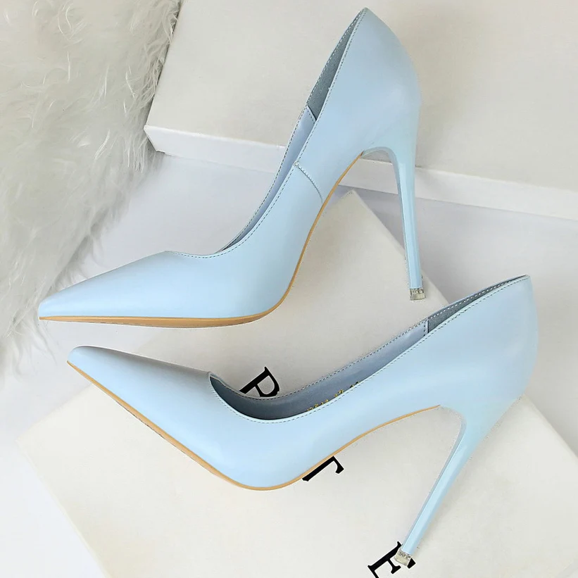 2023 Women 7.5cm 10.5cm High Heels Pumps Lady Wedding Bridal Scarpins Stripper Low Heels Plus Size Fetish Party Blue Pink Shoes