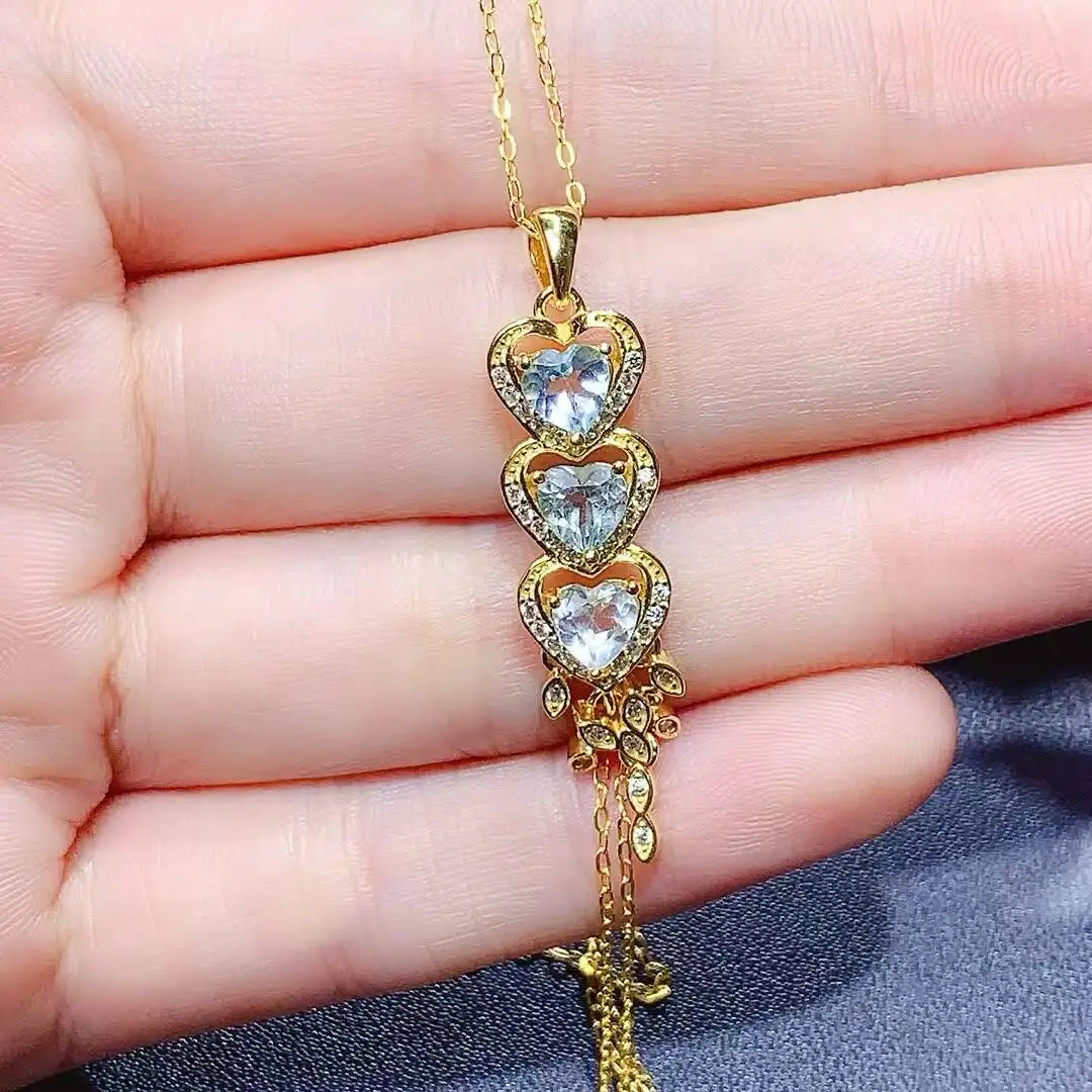 KJJEAXCMY high-grade Natural Women's Aquamarine Pendant S925 Silver Colorful and splendid Crystal pure fire flash explosion