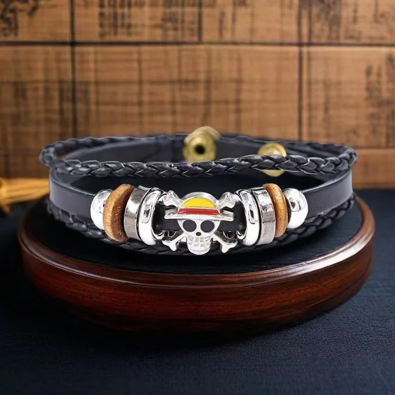 Anime One Piece Armband Luffy PU-Armband Cosplay-Zubehör Strohhut-Piraten-Schmuck Lederarmband Geburtstagsgeschenke*- *