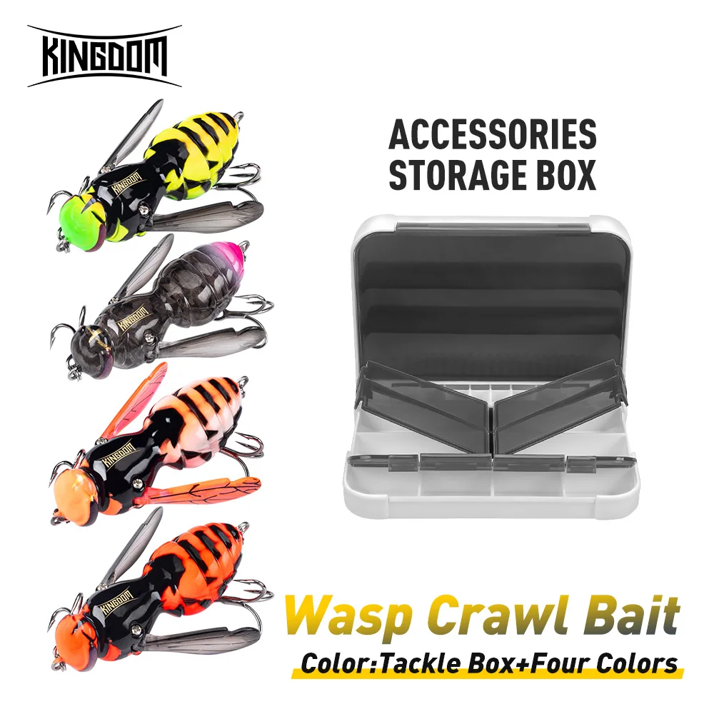 

Kingdom 4 шт., рыболовная приманка Wasp Crawl, 4,2 г, 40 мм, верхняя вода, насекомое, бионические жесткие приманки, 3 тройные крючки с коробкой для хранения для окуня, щуки