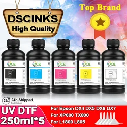 250ml*5 LED UV DTF Ink For Epson UV Inkjet Printer UV Direct Trandfer Film Inks XP600 TX800 L800 L805 L1800 1390 DX5 DX7 DX10