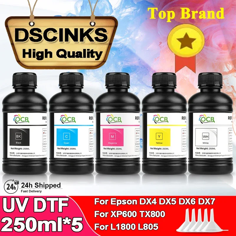 led uv dtf tinta para epson impressora jato de tinta tintas de transferencia direta xp600 tx800 l800 l805 l1800 1390 dx5 dx7 dx10 250ml 5 01