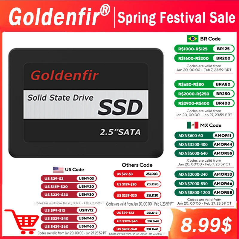 lowest price SSD 128GB 256GB 512GB 2TB Goldenfir solid state disk hard disc drive for pc