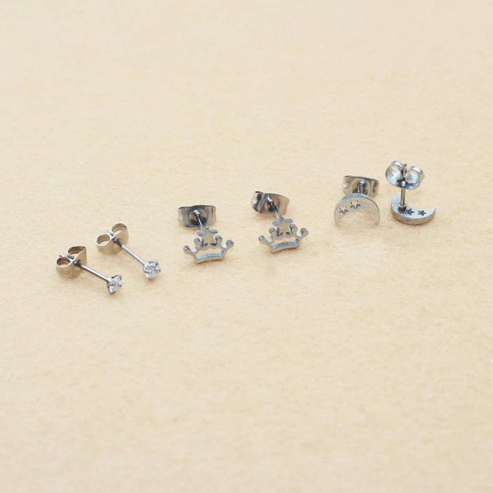 Brief Style Stainless Steel Stud Earrings Delicate Never Fade Moon Cross Design Good Quality Anti-Allergy
