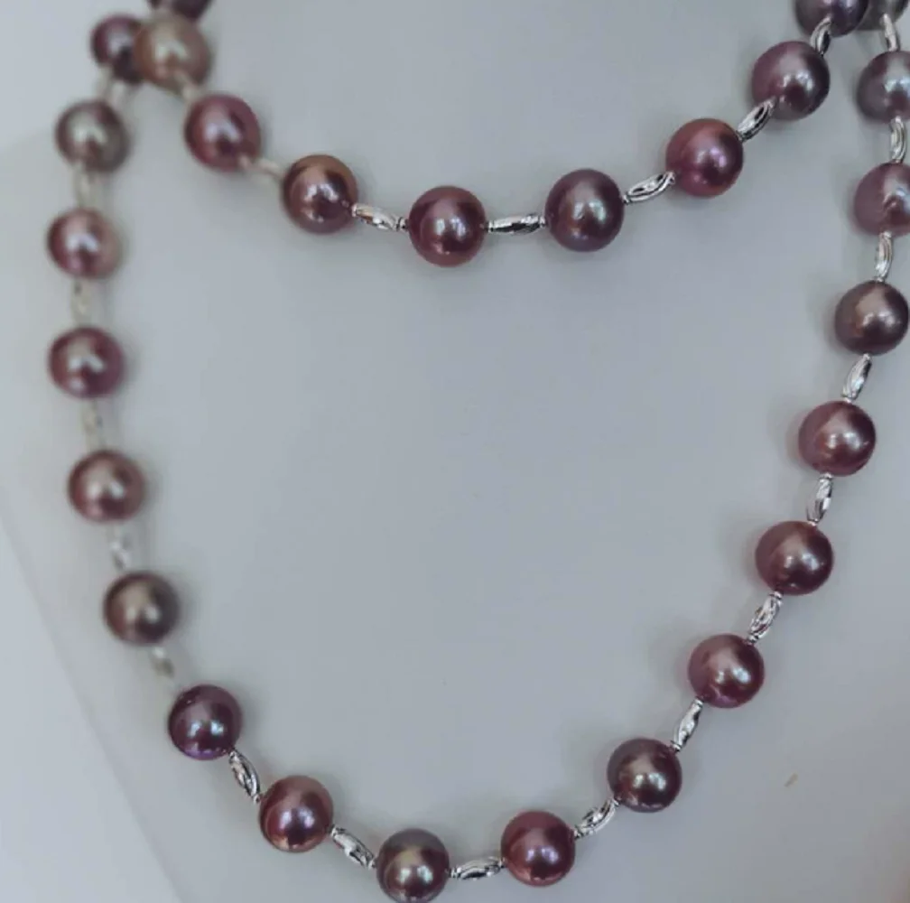 

Ожерелье из натурального жемчуга AAAA10-11 мм Круглое фиолетовое жемчужное ожерелье Южного моря 80 см