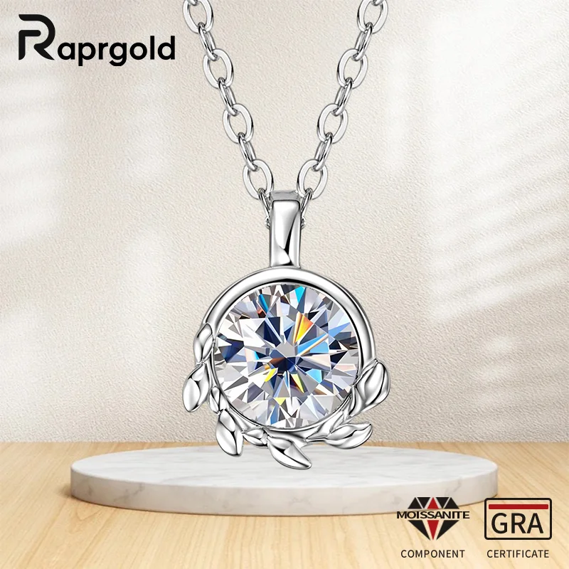 

RAPRGOLD круглый муассанит оливковый лист пасьянс кулон ожерелье цепи для женщин стерлингового серебра S925 свадебные ювелирные изделия подарки