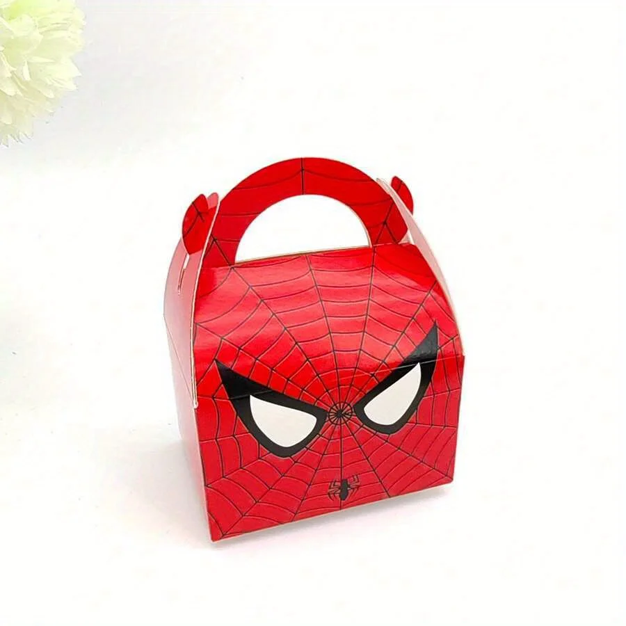 Mesuca Spider Web Pattern Party Favor Box with Handle Cartoon Candy Treat Gift Box for Birthday Decorations Valentine's Day