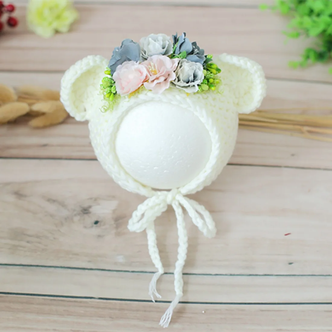 Newborn Baby Girl Floral Bonnet Crochet Knitted Baby Hat Photo Props