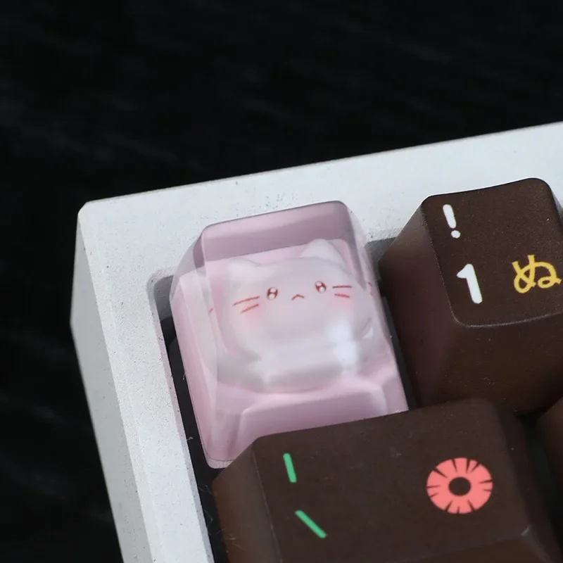 GEFENSI Cute Cat Keycap Resin Drip Glue Transparent Personalized Keycap Cross Axis Suitable For Mechanical Keyboards