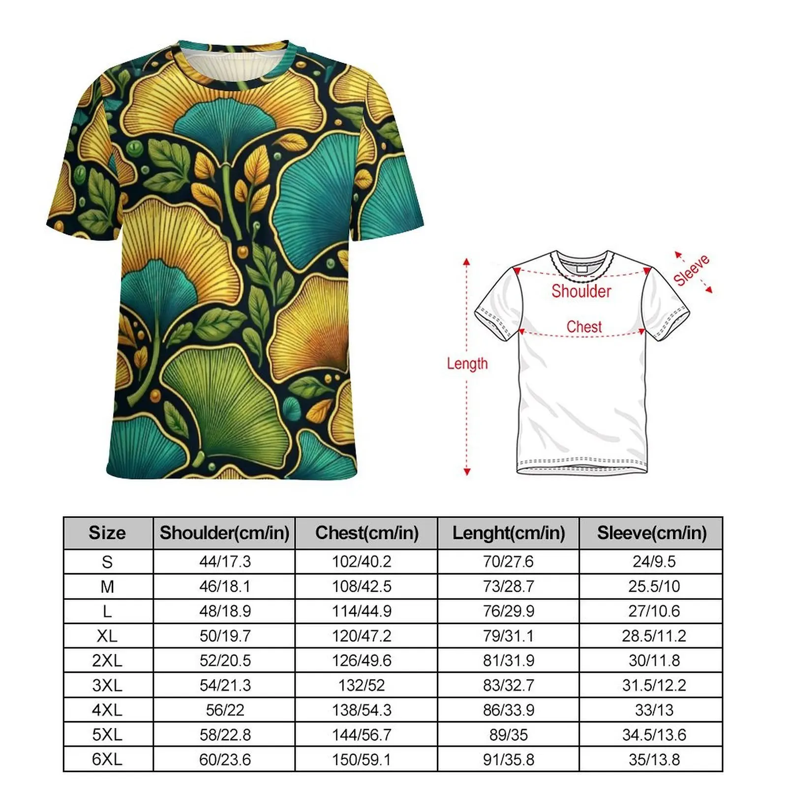 Beach T Shirt Retro Ginkgo Gold Leaf Art T-Shirts  Streetwear Trendy Tees For Man Short Sleeve Design Oversized Tops