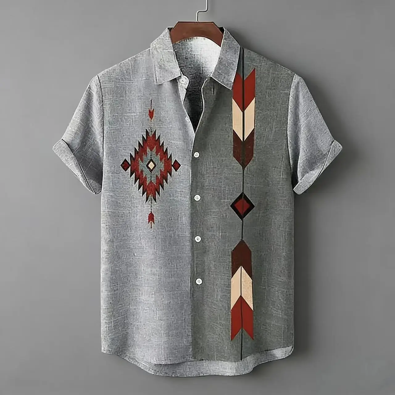 Men's retro shirt, ethnic print with short sleeves and collar, summer casual fashion, plus size comfort