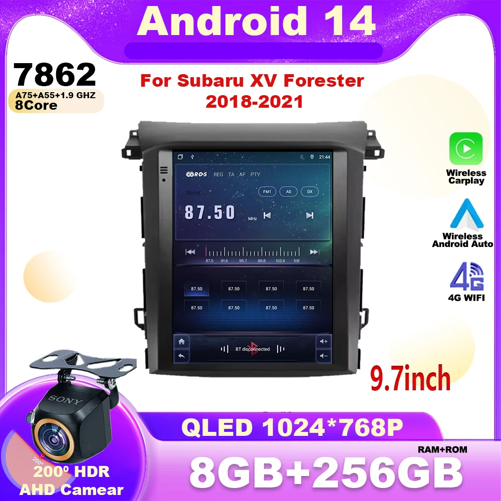 Android14 de 9,7 pulgadas para Subaru XV Forester 2018-2021 Radio de coche para pantalla estilo Tesla reproductor de vídeo Multimedia navegación 5G GPS