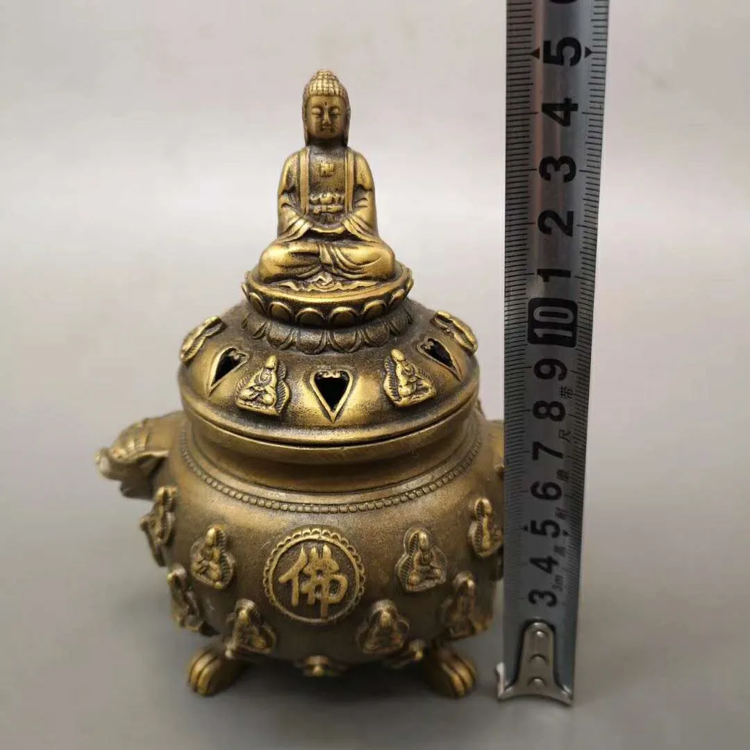 Imagem -03 - Old Chinese Bronze Cobre Incenso Queimador Handcarved Buddha Xuande Mark