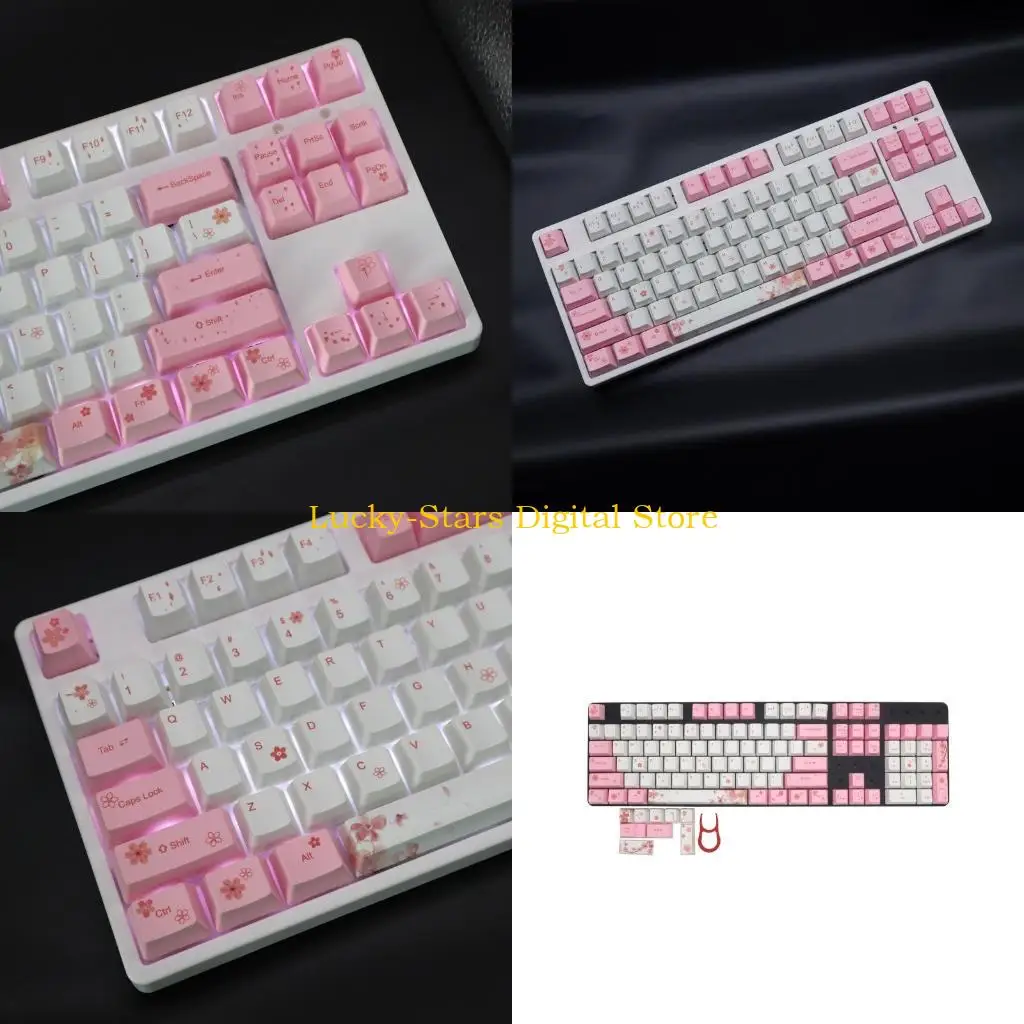 

T3EE 113 Keys Full Set Cherry Profile Keycaps PBT Dye-Sublimation Cherry Blossom Keycaps for Mechanical Keyboard keycaps