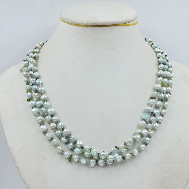 3strand 6MMAAA natural Baroque freshwater pearl necklace Natural irregular stone Combined into classic ladies' party jewelry 19