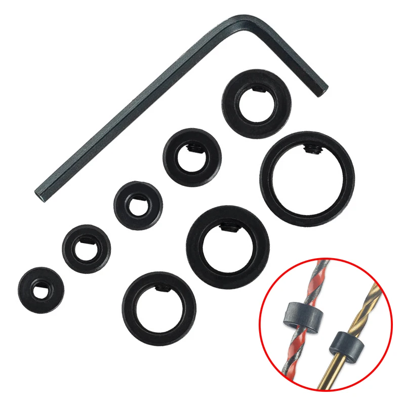 1set Drill Bit Limit Ring 3-16mm Setting Circles Woodworking Screw Clamp Drill Bit Adjusting Tool With Small Wrench