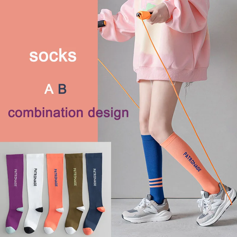 

2 pairs Knee Socks Man Woman Professional sports Fashion cute compression sock marathon Cycling Basketball Cotton deodorization