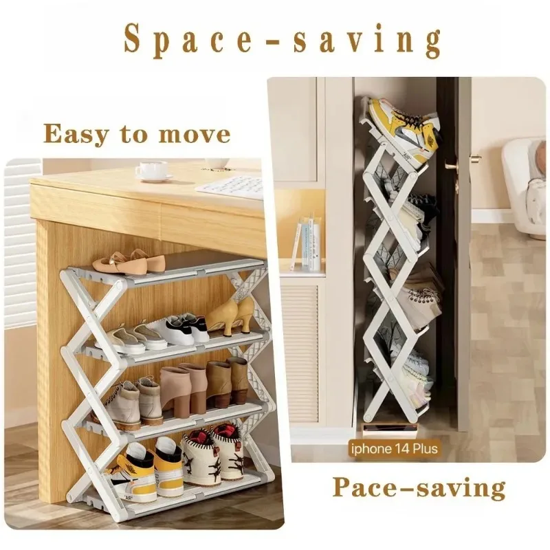 Foldable X-Shaped Shoe Rack Space Saving 3/4 Layers Shelf Simple Multi-Functional Telescopic Integrated Shoes Narrow Shoe Rack