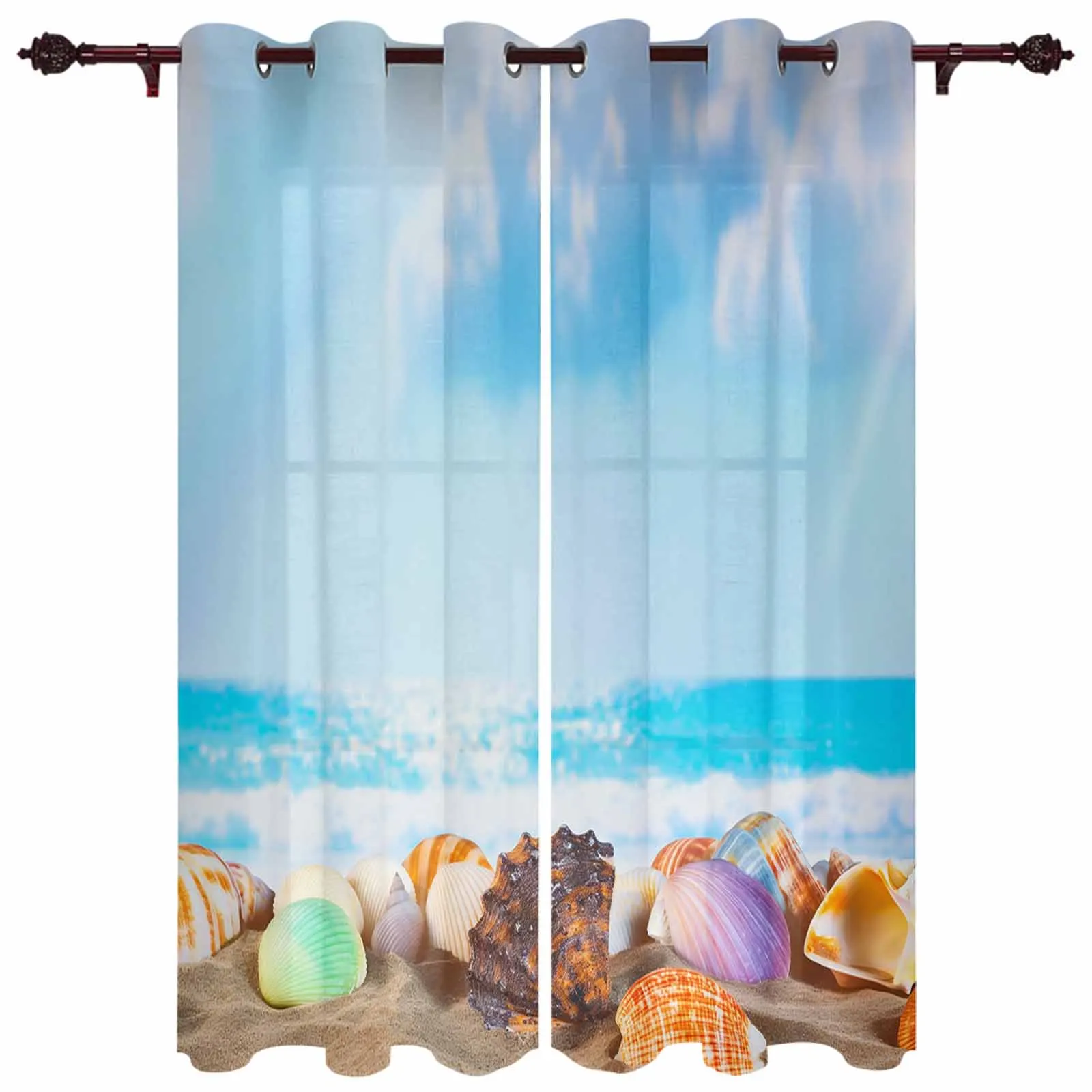 Summer Ocean Shell Conch Starfish Curtains for Living Room Hotel Decor Window Treatment Luxury Drapes In Home Kitchen Bedroom