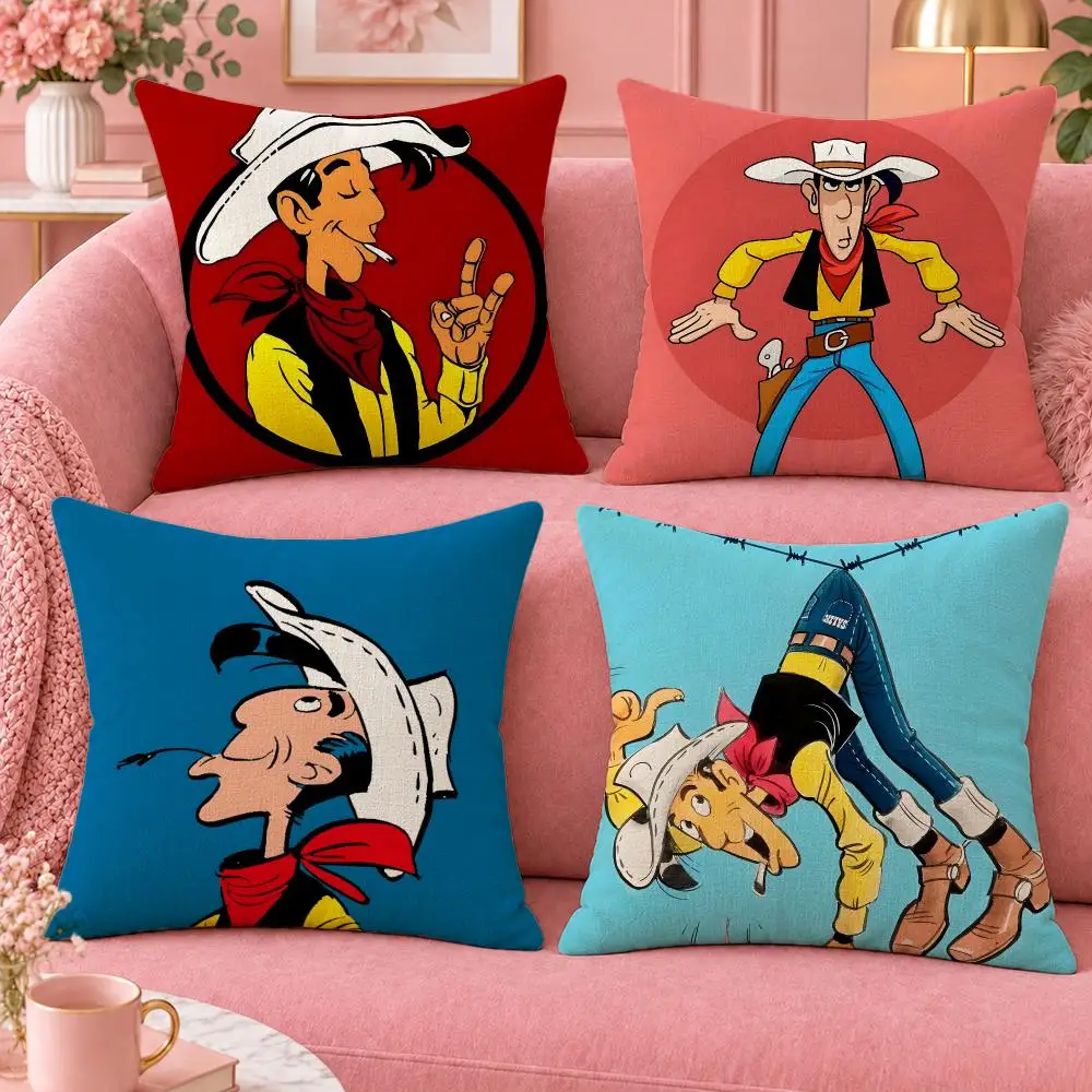 Comic Western Cowboy Lucky Luke Cushion Cover Cute Cartoon Throw Pillow Cover Soft Plush Cushion Cover Sofa Bedroom Home Decor