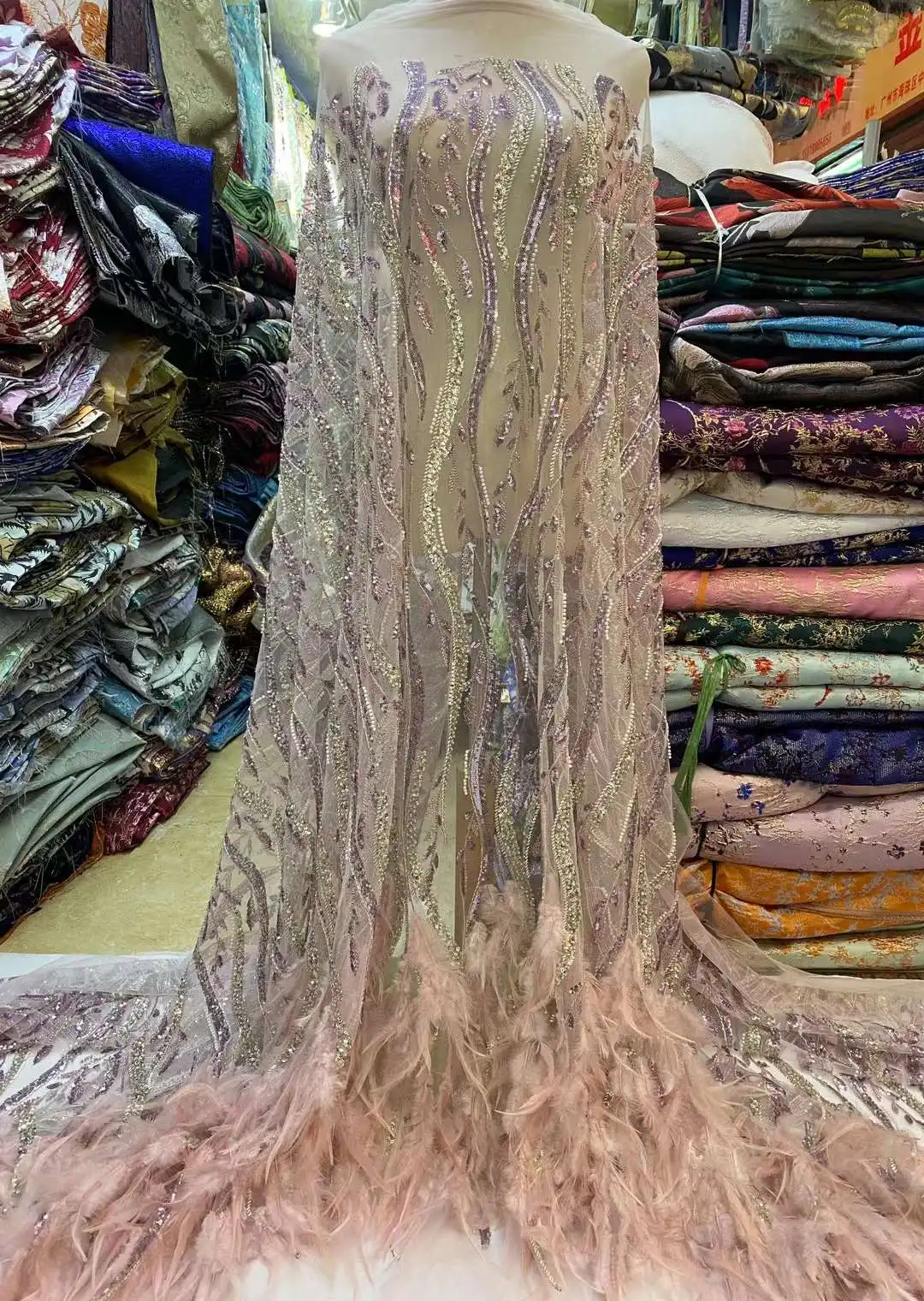 

Latest African 3D Feather Net Laces 2023 High Quality Embroidered Sequins Mesh Fabric For Nigeria Wedding Party Dress JH140TH