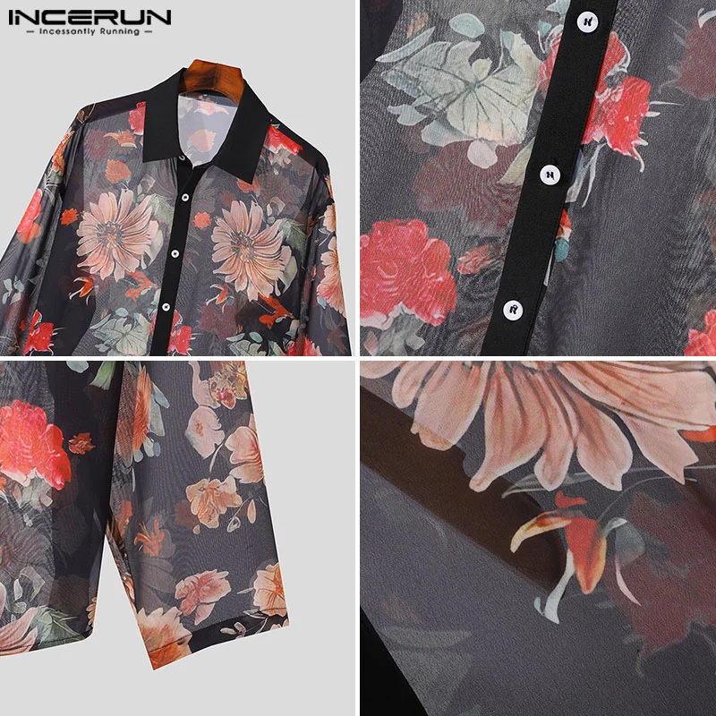 Incerun-camisa estampada de manga comprida masculina, streetwear casual, blusa fina com todos os jogos, tops elegantes sexy, estilo americano, S-5XL, 2024